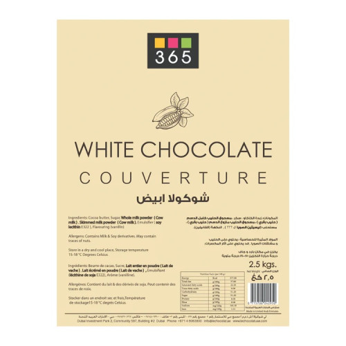 365 White chocolate Couverture 30% Block 2.5Kg 365 White chocolate Couverture 30% Block 2.5Kg