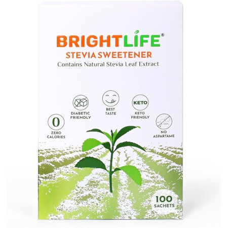Brightlife stevia sweetener no Aspartame zero calories contains natural Stevia leaf extract 12 X 100Sachet packs