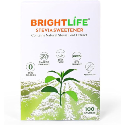 Brightlife stevia sweetener no Aspartame zero calories contains natural Stevia leaf extract 12 X 100Sachet packs
