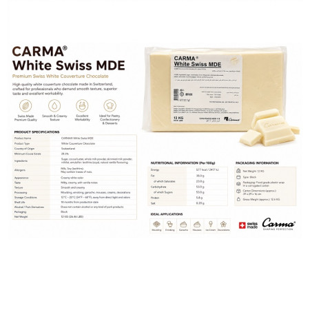 Carma White Swiss MDE Permium white Couverture Chocolate Blcok 1 X  12kg