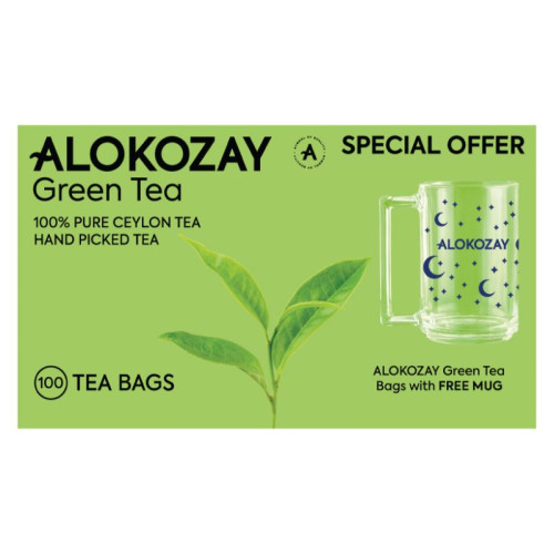 Alokozay Green Tea 100 Teabags 1 x 100TB + Free mug