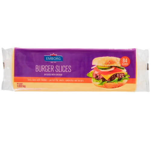 Emborg Burger Slices colored Cheddar Cheese 84 slices 8 x 1033g